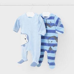 σετ 2 πιτζαμακια βελουδο γαλάζιο για νεογέννητο αγόρι